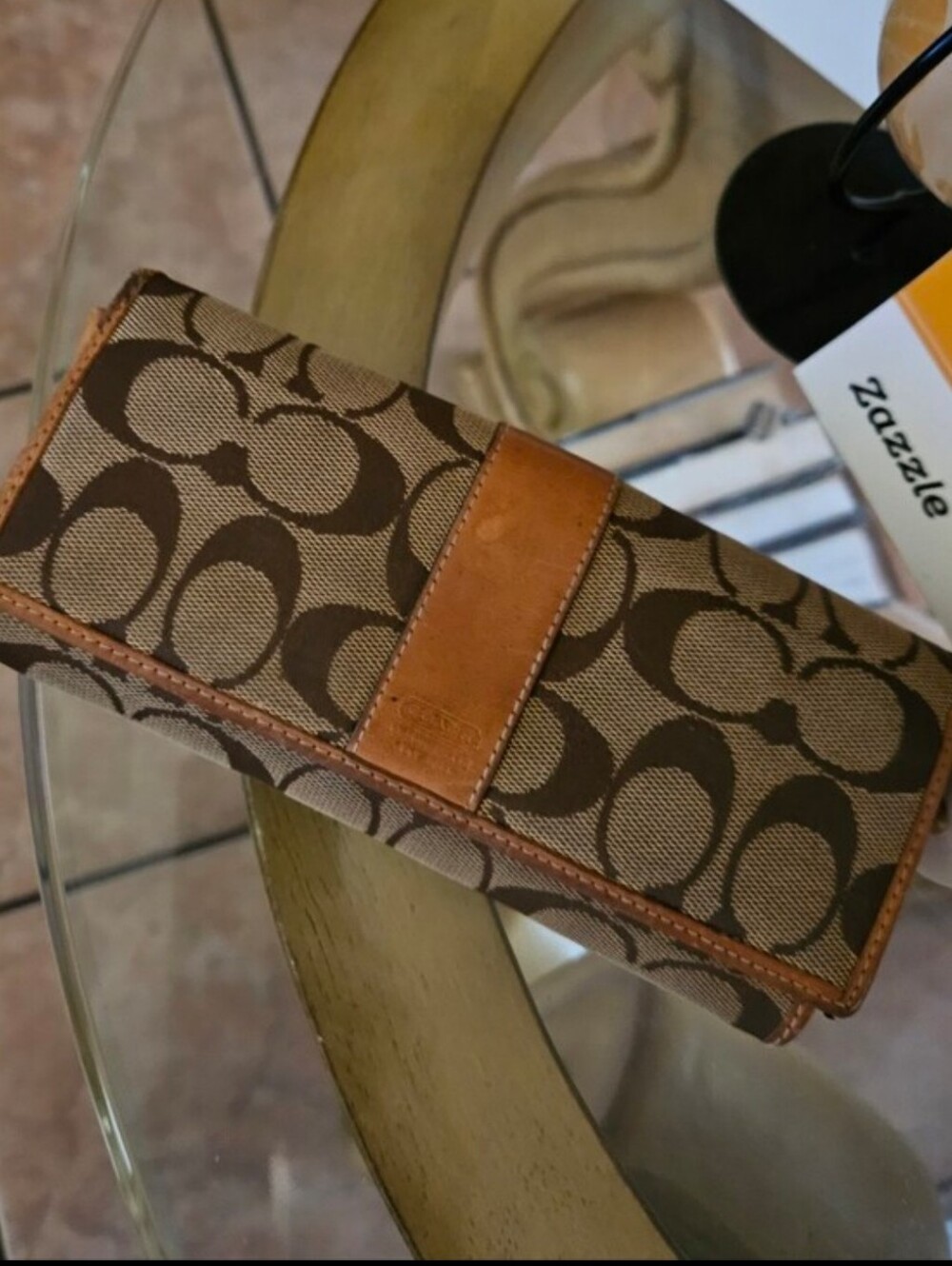 Coach Genuine Leather Tan Stripe With Brown Signature Full-size Wallet